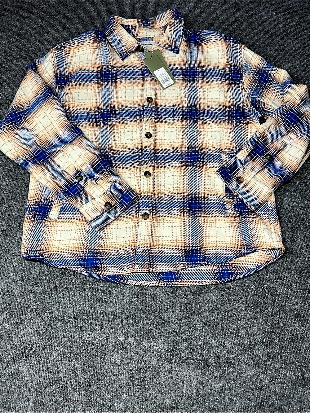 Goodfellow & Co Men's Heavyweight Flannel Plaid Shirt Jacket Blue & Cream Large